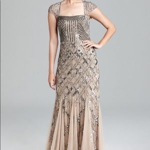 Cap sleeve Criss cross beaded formal gown